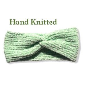 New Knitted Twisted Headband Ear Warmer Green Mint Chenille Handmade Handcrafted
